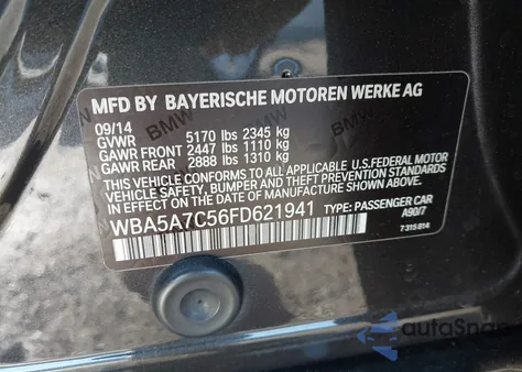 2015 BMW 528I xDrive z USA, uszkodzony, nr VIN WBA5A7C56FD621941